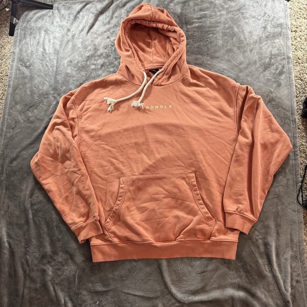YoungLA Hoodie Men's XL Peach Orange Pullover Sweatshirt Workout Heavy Spellout